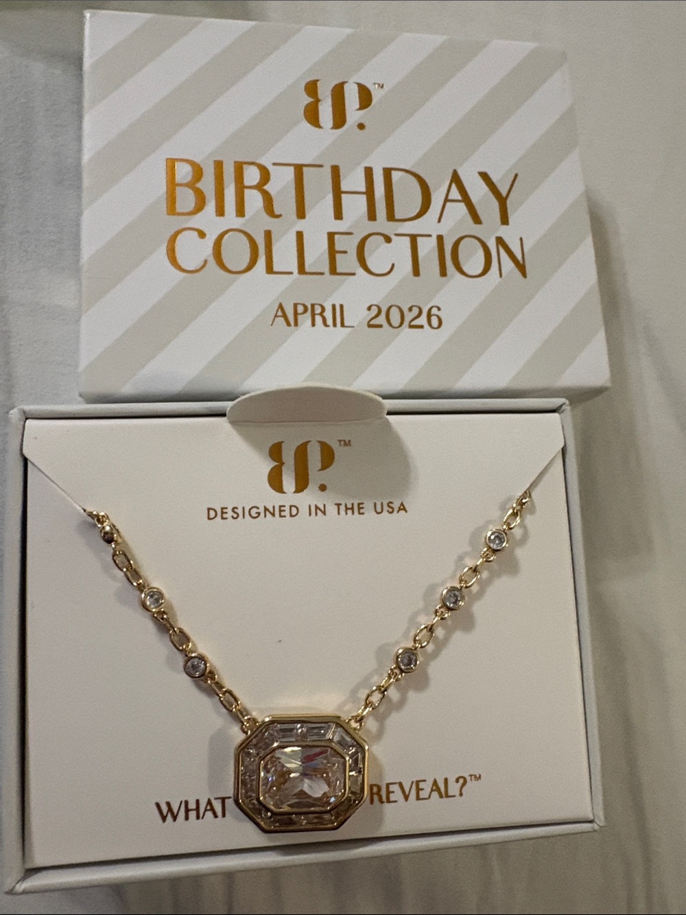 bp Gold Pendant Necklace with Clear Crystal Accent